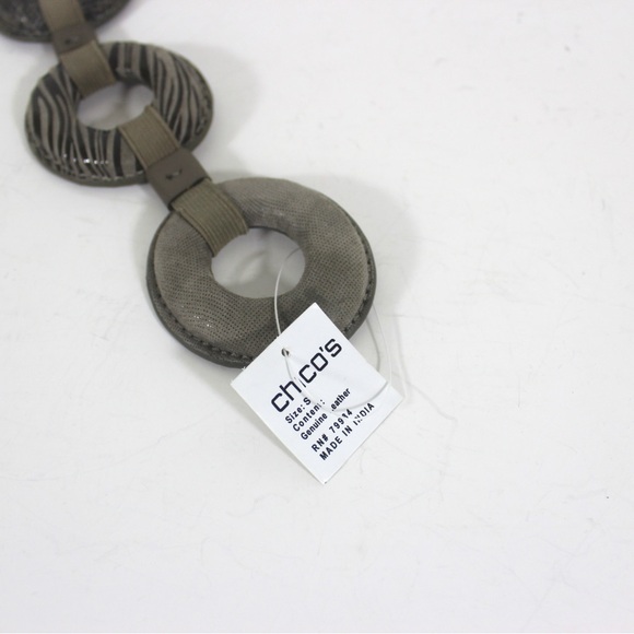 Grey Leather Link Stretch Belt Donut Rings Small - Picture 11 of 11